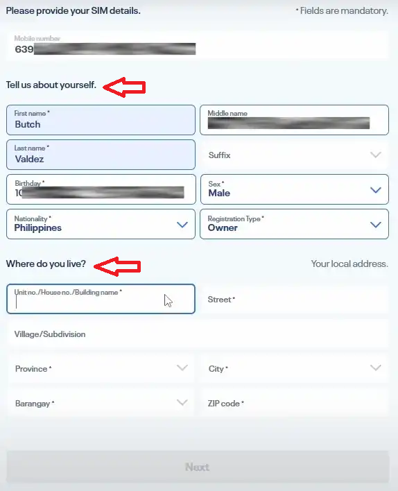 enter Personal Information