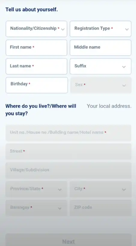 Enter personal information