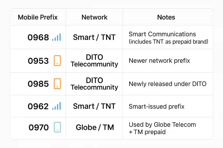 Philippine Mobile Prefix Directory