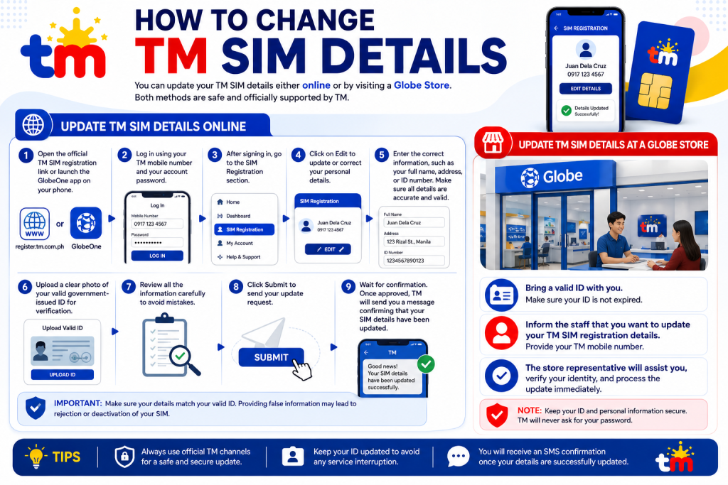 How To Change TM SIM Details